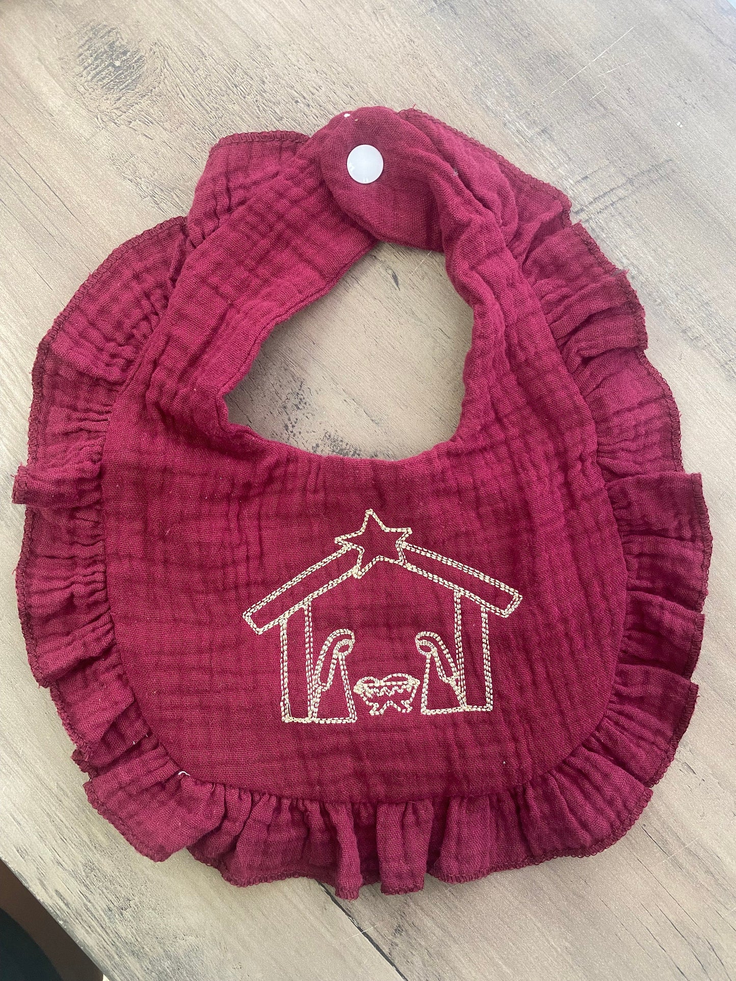 Nativity Bib || Christmas Bib || Muslin ruffle Bib ||