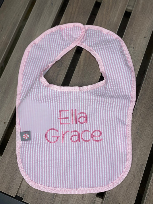 Seersucker personalized Bib | Baby Bibs | Embroidered |
