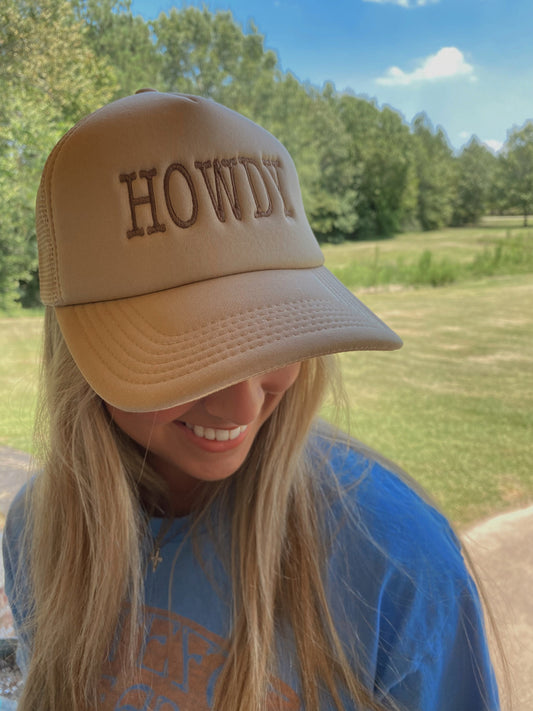 HOWDY Foam Hat | Embroidered Foam Cap | Beige foam Cap