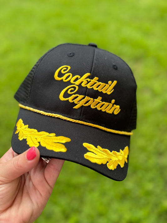 Cocktail Captain Trucker Hat || Gold Leaf trucker Hat || Summer cap