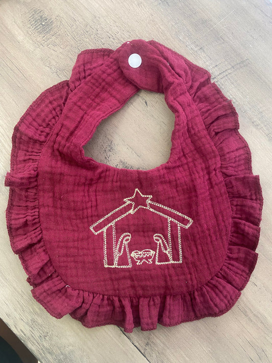 Nativity Bib || Christmas Bib || Muslin ruffle Bib ||