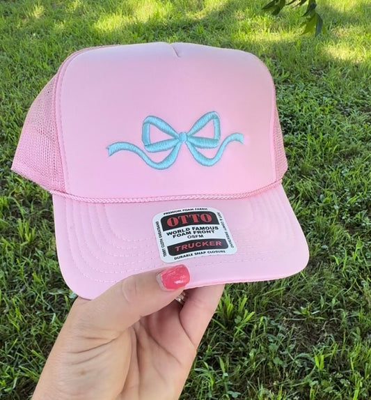 BOW Trucker Hat || Foam trucker Hat || Pink and Tiffany Blue Bow
